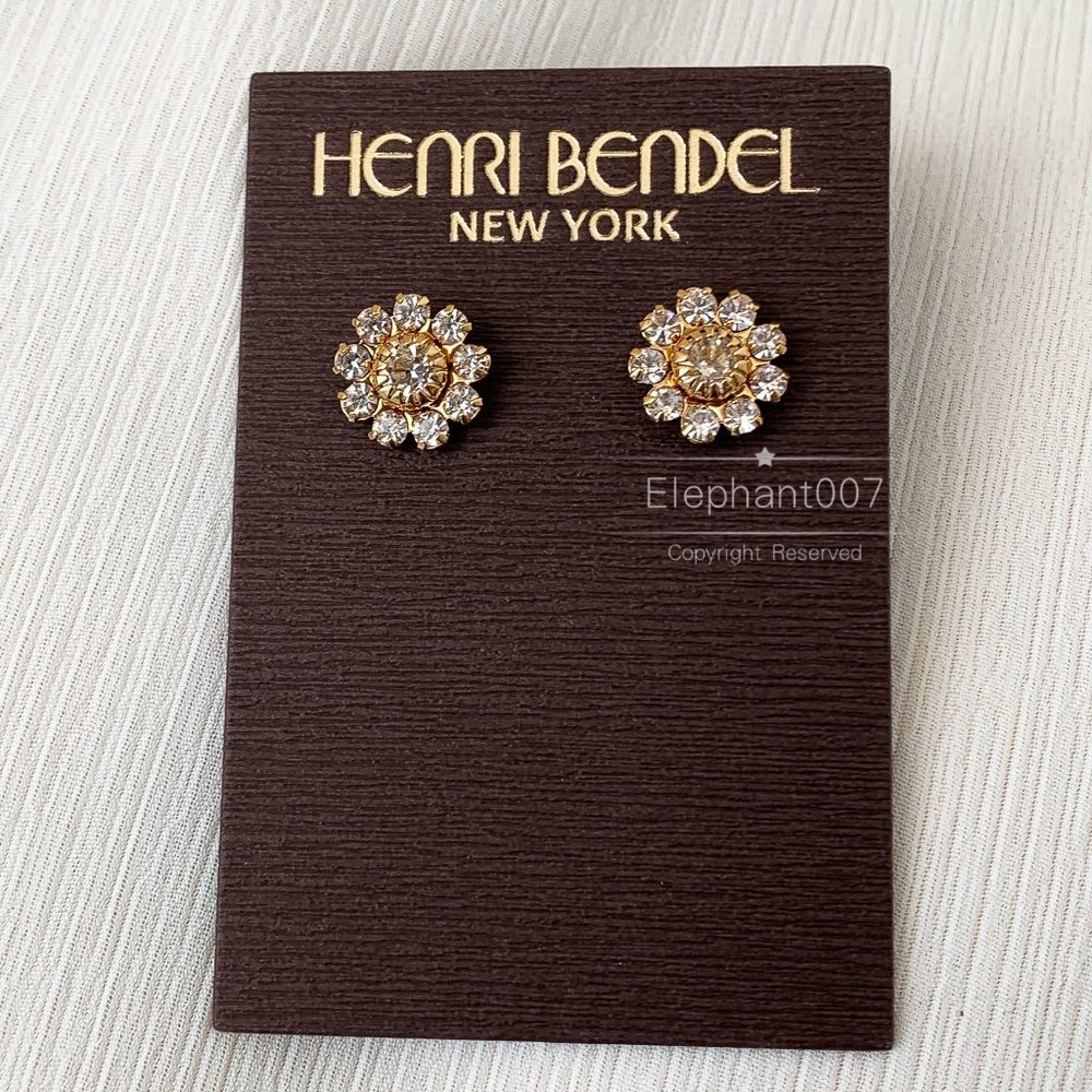 Henri Bendel 18K Gold Crystal Flower Stud Earrings